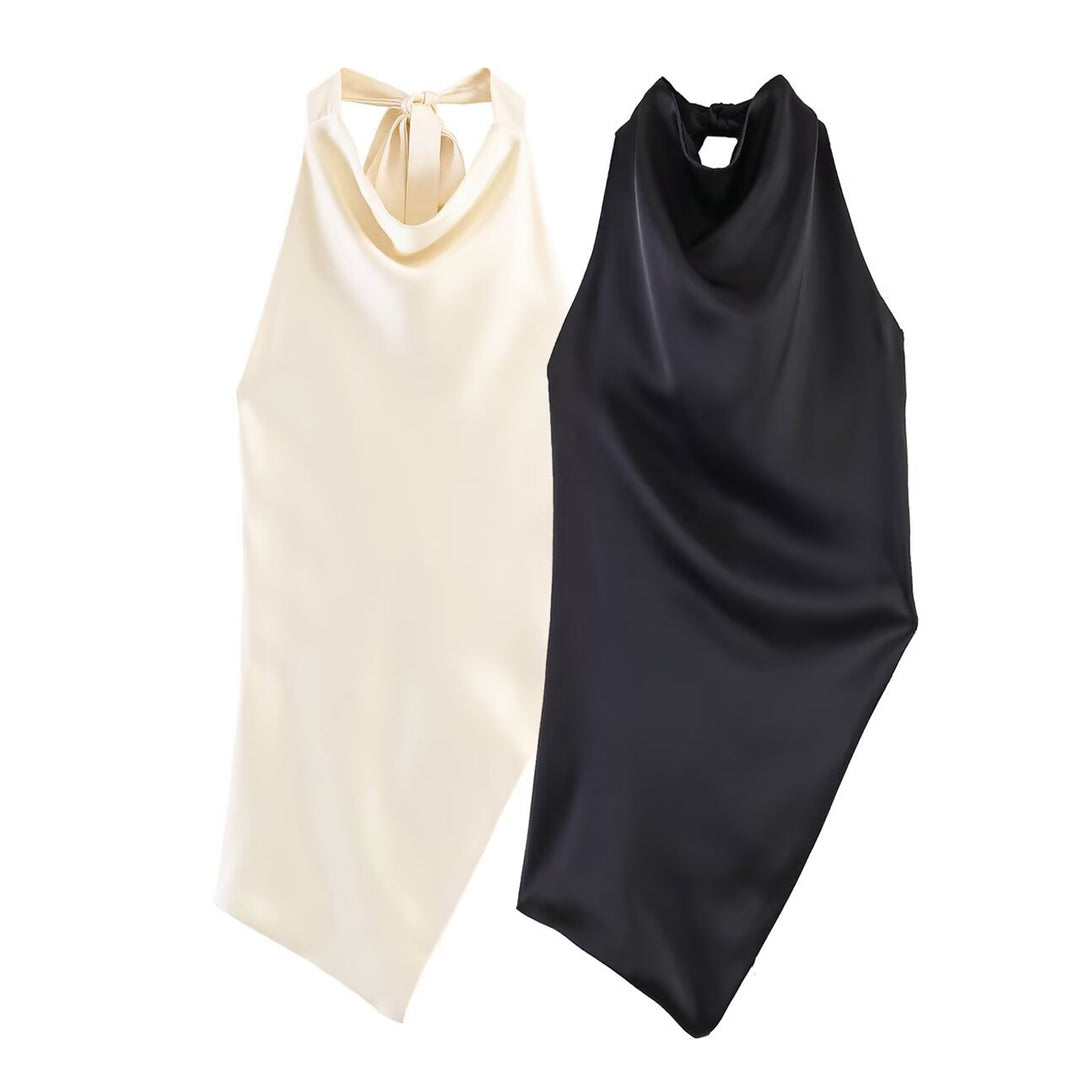 Damen elegantes Haltertop mit einzigartigem asymmetrischem Schnitt und dekorativem Knoten EB