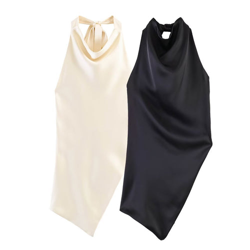 Damen elegantes Haltertop mit einzigartigem asymmetrischem Schnitt und dekorativem Knoten EB
