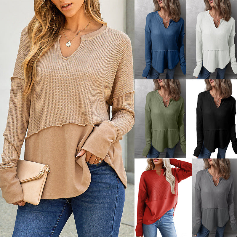 Damen lässiger Knit-Pullover mit V-Ausschnitt und Struktur EB