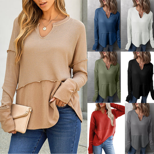 Damen lässiger Knit-Pullover mit V-Ausschnitt und Struktur EB