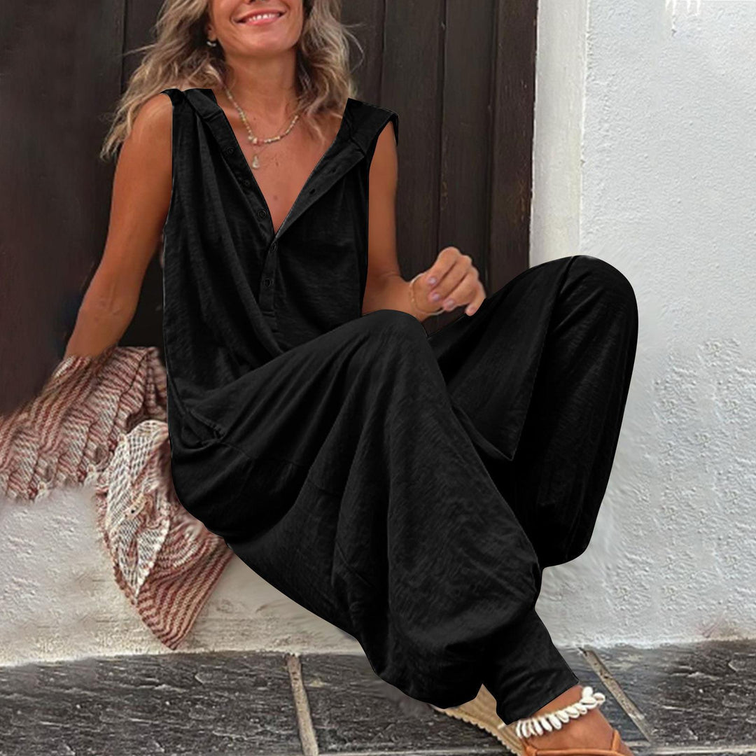 Damen Lässiger Jumpsuit mit Knopfverschluss und praktischen Seitentaschen EB