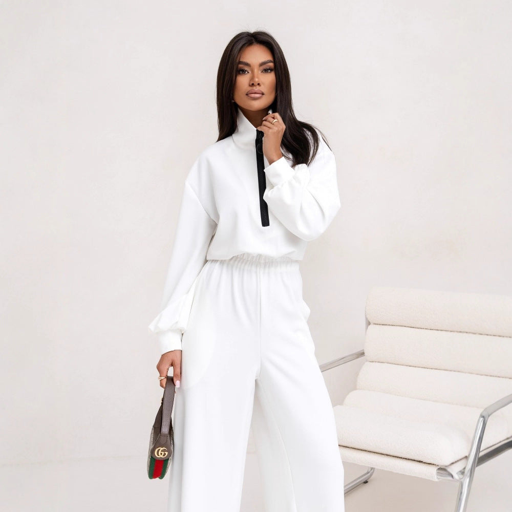Damen relaxed-fit Zip-Pullover mit elastischem Taillenbund und extraweiter Palazzo-Hose Zweiteiler Eichborn Berlin