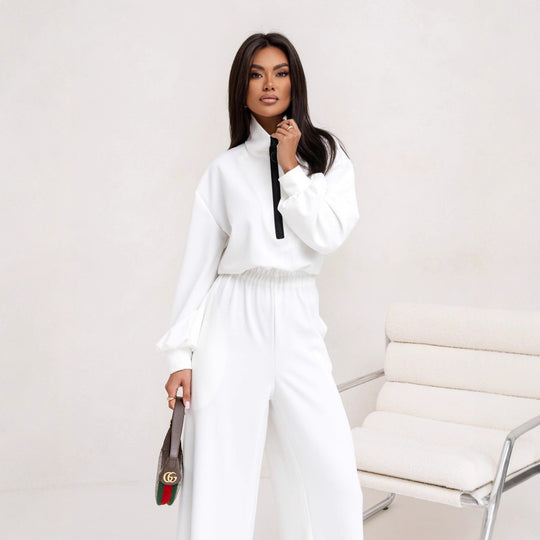 Damen relaxed-fit Zip-Pullover mit elastischem Taillenbund und extraweiter Palazzo-Hose Zweiteiler Eichborn Berlin