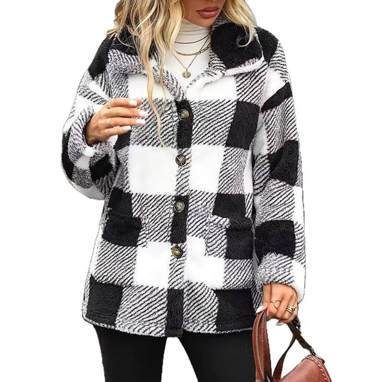Damen Kuschelige Karofleecejacke im Casual-Stil EB