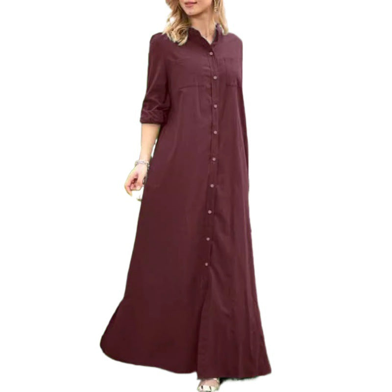 Damen Hemdblusenkleid mit verdecktem Knopfverschluss und seitlichen Taschen EB