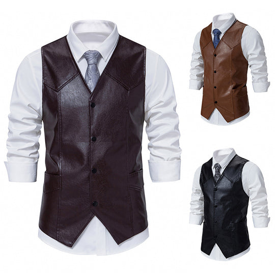 Herren elegante Kunstlederweste EB