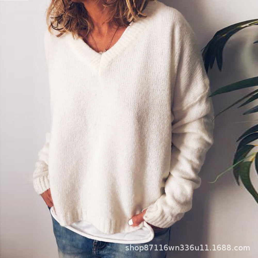 Damen V-Ausschnitt Pullover aus weichem Strick EB