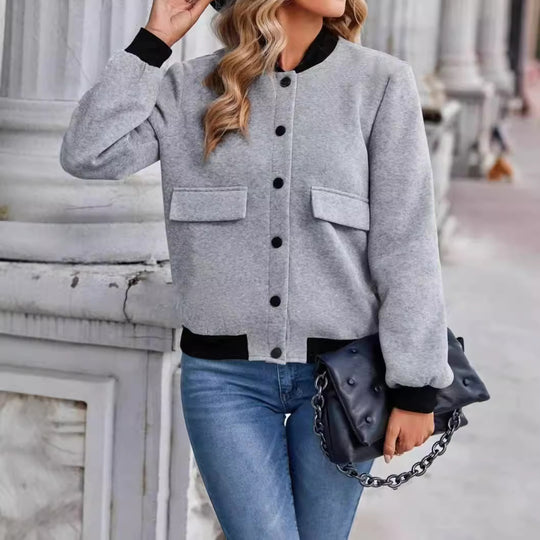 Damen Bomberjacke mit Taschen und kontrastierendem Kragen EB