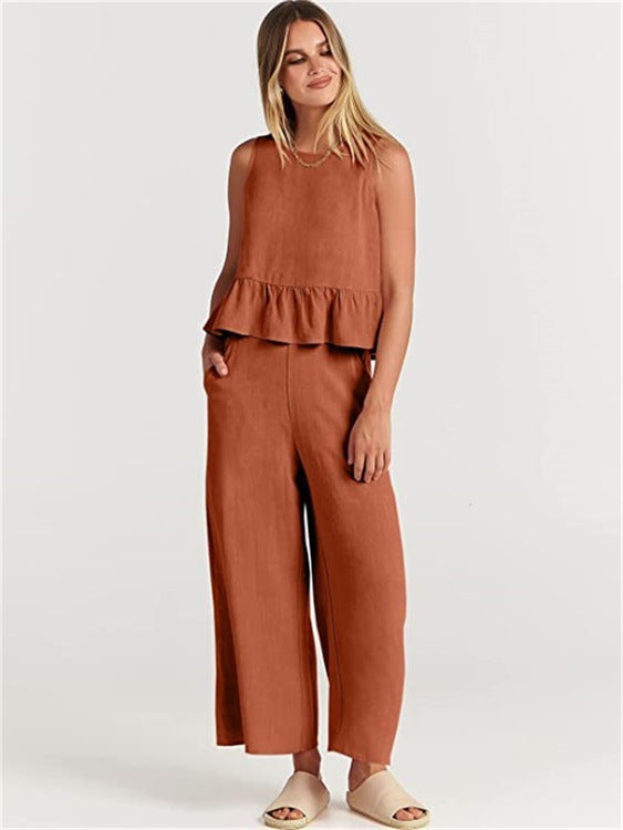 Damen luftiges und elegantes Zweiteiler-Set mit Rüschendetails EB