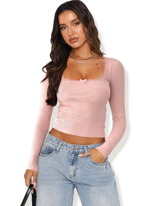 Damen Langarmshirt mit eleganter Rüsche und körpernaher Passform EB