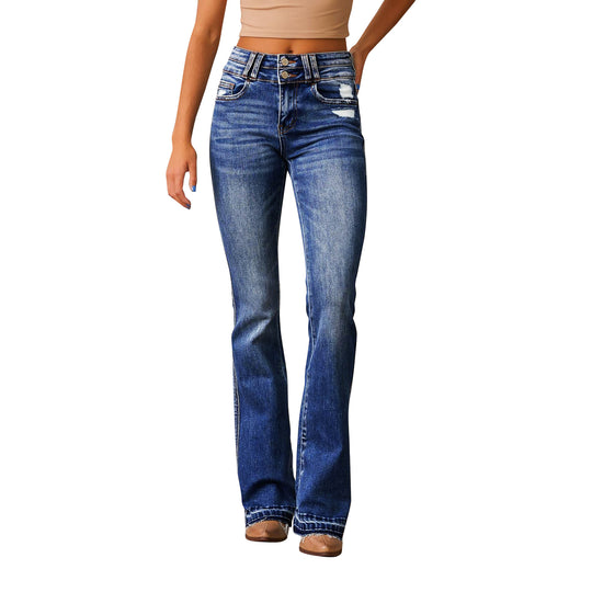Damen Flared Jeans mit lässigem Schnitt und modischen Destroyed-Details EB