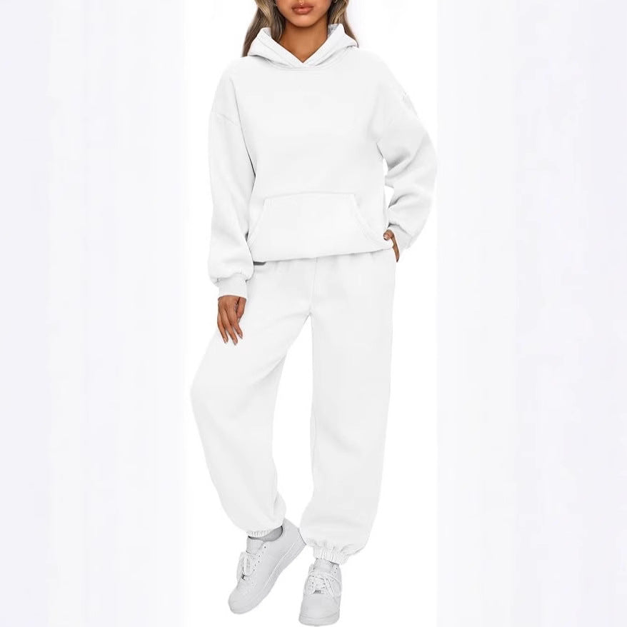 Damen nan luxuriöses Oversize-Loungewear-Set Kapuzenpullover mit Kängurutasche und weit geschnittene Jogginghose mit elastischen Knöchelabschlüssen EB
