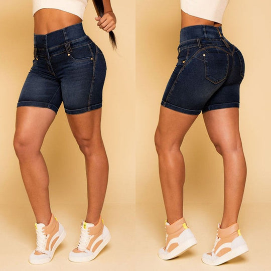Damen Hochtaillierte Denim-Shorts mit figurformendem Design EB