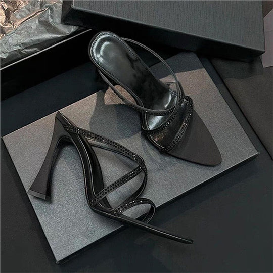 Damen elegante Slingback High Heels mit funkelnden Strassverzierungen EB