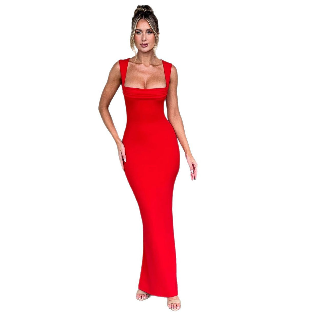 Damen Figurbetontes Maxikleid mit schmalen Trägern und elegantem V-Ausschnitt EB