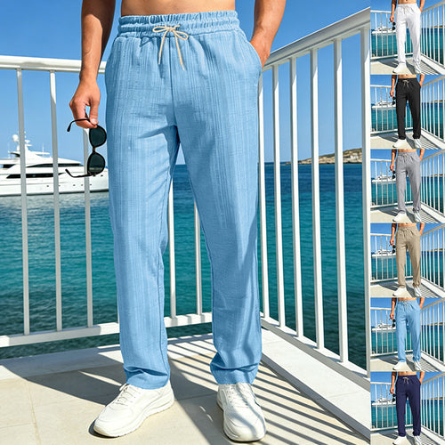 Herren nan Ferien-Loungehose aus atmungsaktivem Leinen‑Baumwollmix mit elastischem Bund und geradem Bein EB