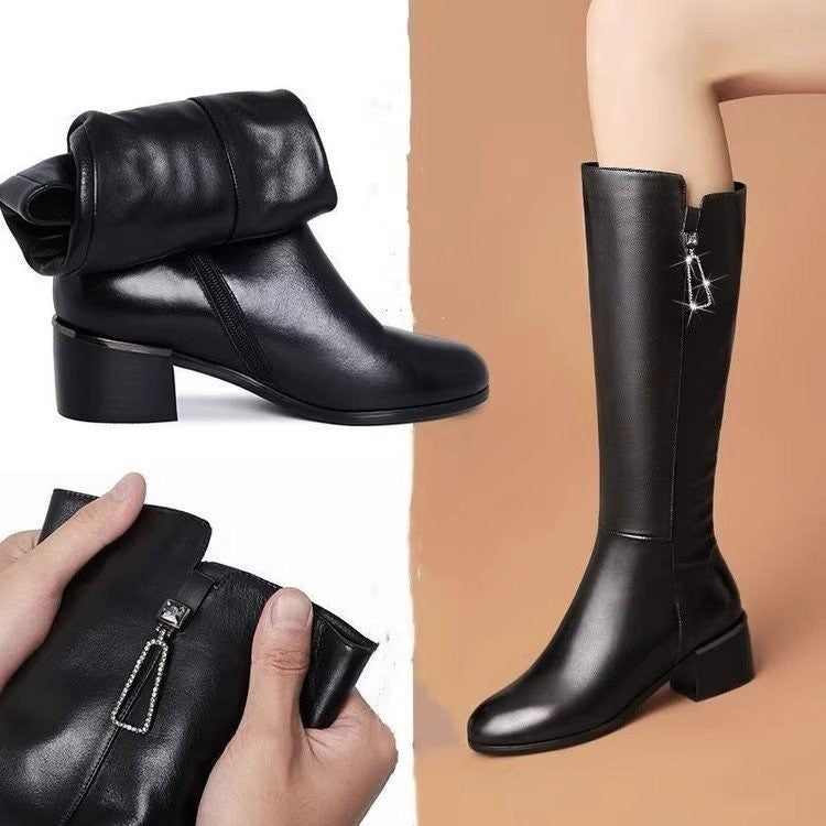 Damen Hochwertige Stiefel mit elegantem Blockabsatz EB