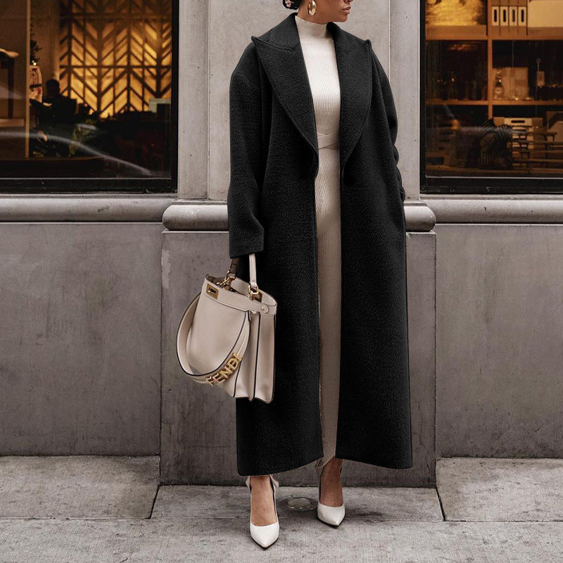 Damen Luxuriöser Wollmantel mit strukturiertem Design und klassischem Kragen EB