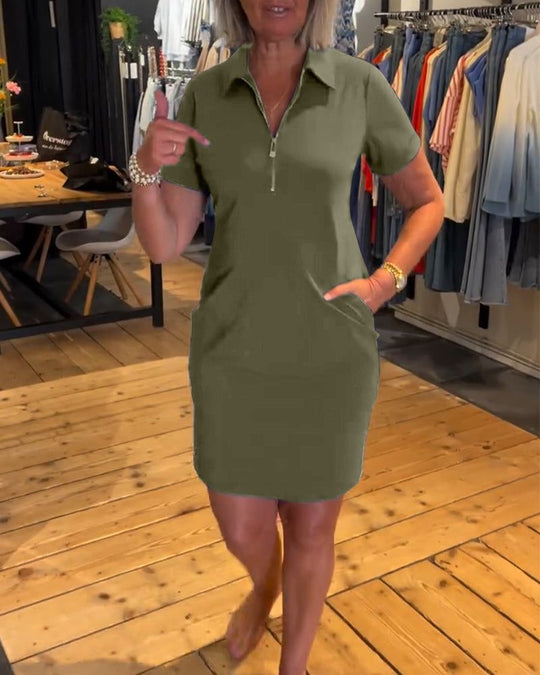 Damen nan legeres Polokleid aus Jersey mit Halbfrontreißverschluss und Eingrifftaschen EB