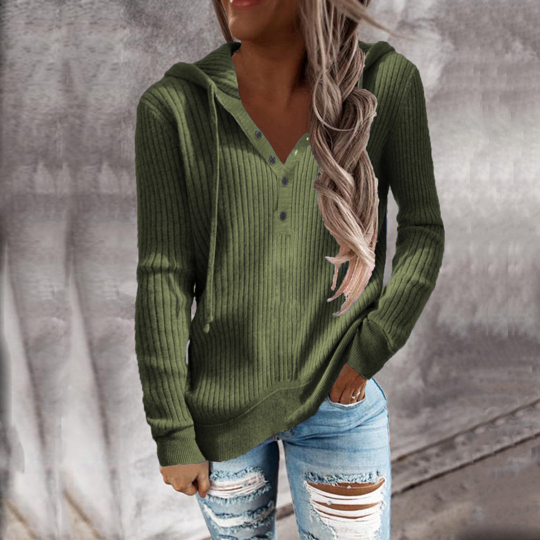 Damen Kapuzenpullover mit strukturiertem Rippdesign und praktischen Knöpfen EB