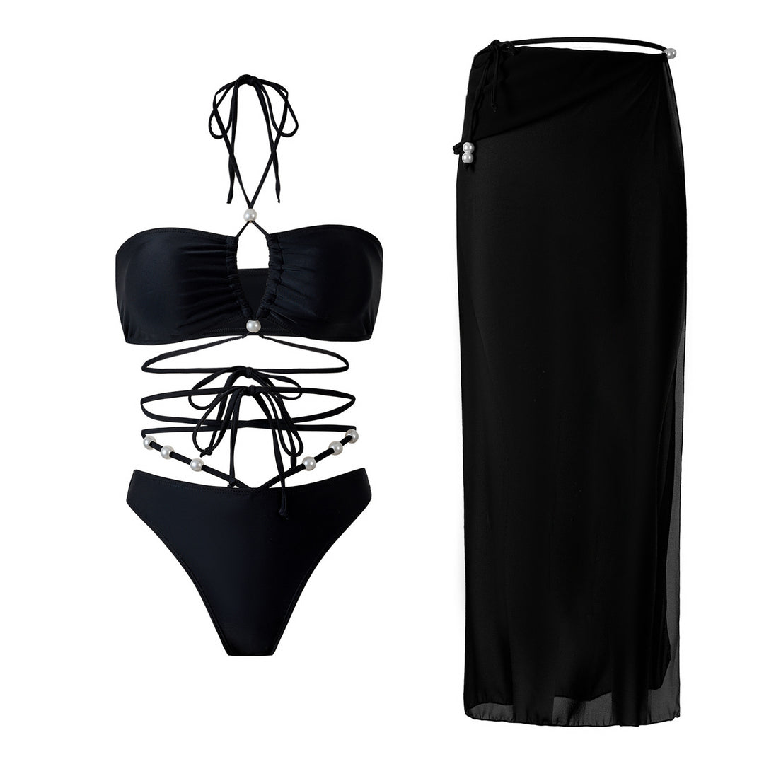 Damen Bikini-Set mit raffinierten Linien und eleganten Perlendetails EB