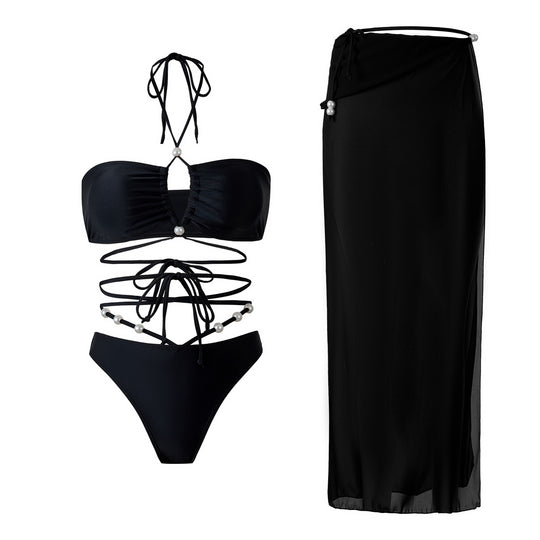 Damen Bikini-Set mit raffinierten Linien und eleganten Perlendetails EB