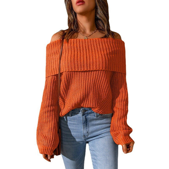 Damen nan weiter Off-Shoulder Grobstrickpullover mit überschnittener Schulterpartie und ballonärmeln EB