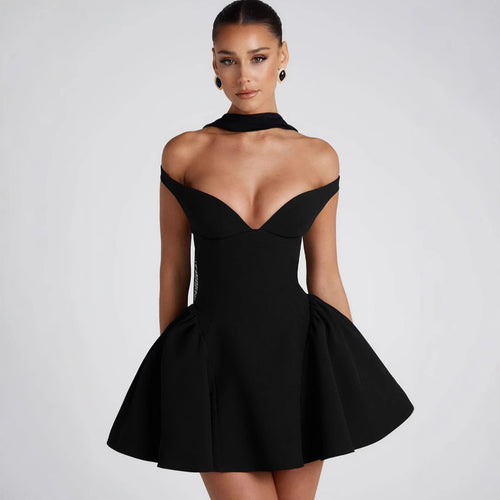 Damen Elegantes schulterfreies Cocktailkleid mit schwingendem Rock und raffinierter Drapierung EB