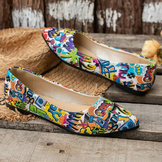 Damen Ballerinas mit buntem, grafischem Muster und bequemer Sohle EB