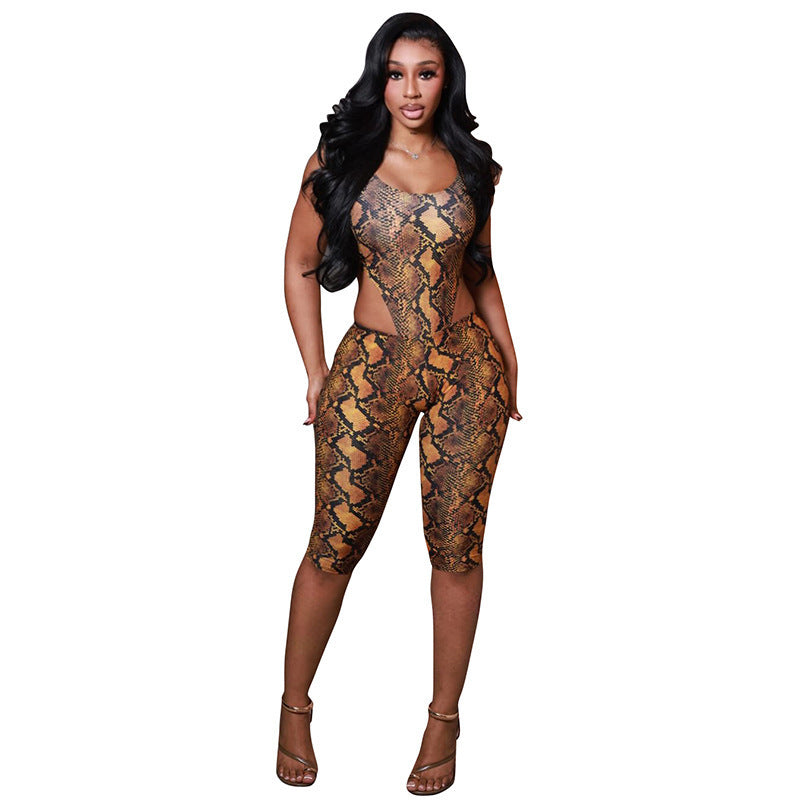 Damen Sexy Einteiler im Schlangenprint mit Cut-Out-Details EB