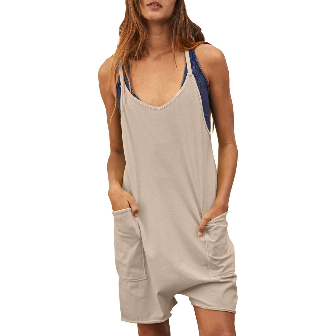 Damen komfortabler Overall mit tiefem Ausschnitt und praktischen Taschen EB