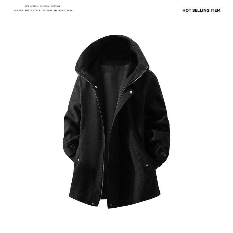 Herren nan Kapuzen-Mantel aus Wollmix mit Oversize-Schnitt und verdeckter Druckknopfleiste EB