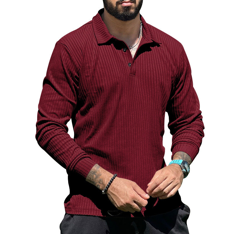 Herren nan geripptes Langarm-Poloshirt mit Henley-Knopfleiste und elastischem Baumwollstretch EB