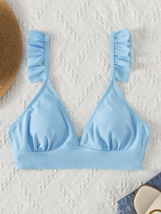 Damen Triangel-Bikinioberteil mit verspielten Rüschendetails EB