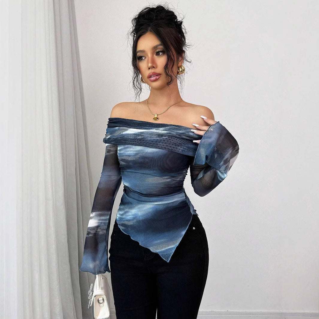 Damen Elegante und figurbetonte Bluse mit Off-Shoulder-Design EB