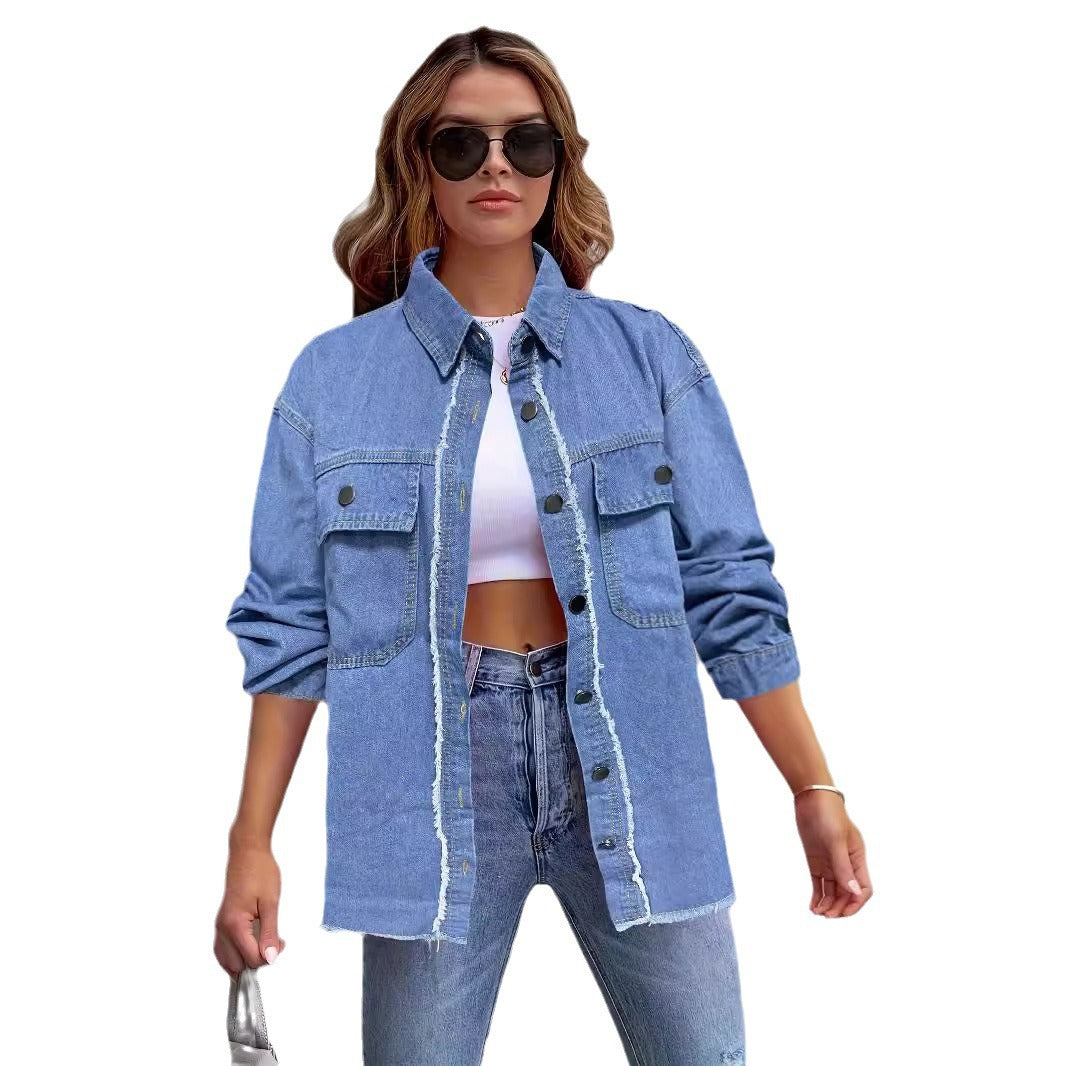 Damen Jeansjacke mit lässigem Schnitt und großen Taschen EB