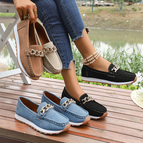 Damen Mokassins mit modischem Ketten-Design und rutschfester Sohle EB