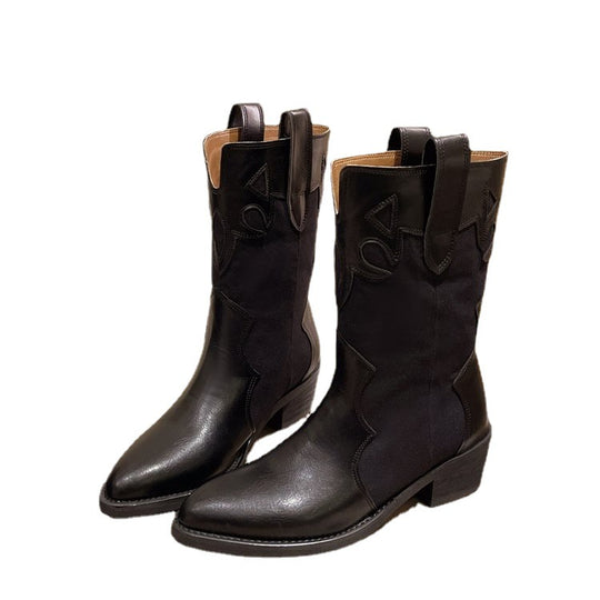 Damen Stiefeletten im Cowboy-Stil mit einzigartigem Design und kompaktem Absatz EB