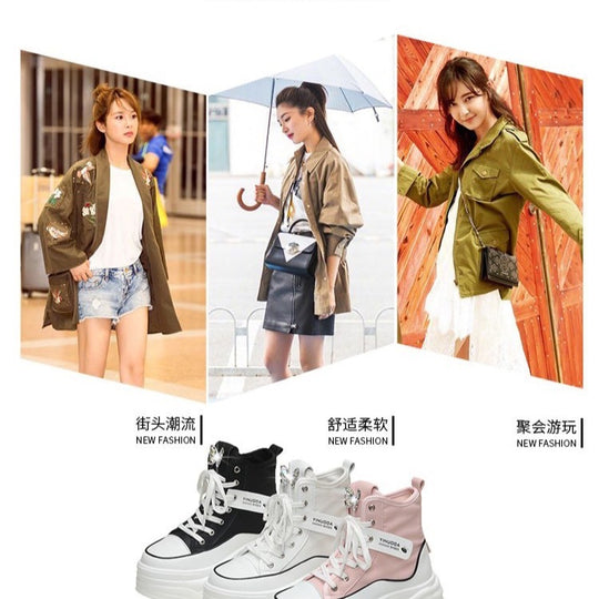 Damen nan Plateau-Sneaker mit hohem Schaft, Schnürung und Schmetterling-Brosche EB
