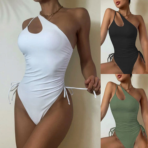 Damen Einseitiger Badeanzug mit stylishem Cut-Out und verstellbaren Schnürdetails EB