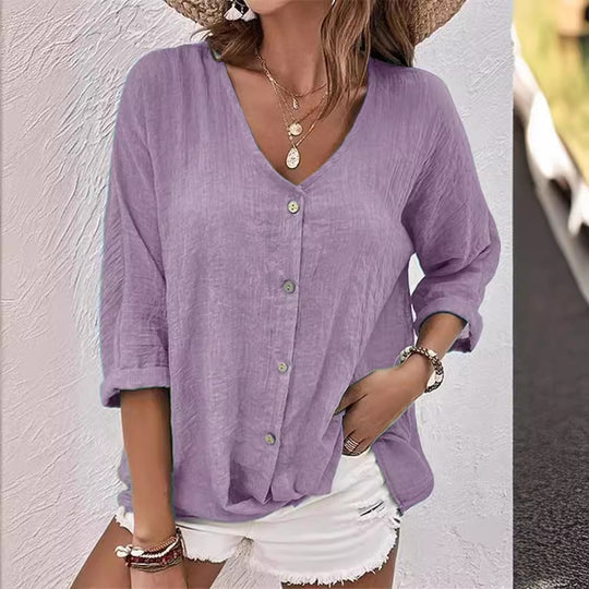 Damen luftige Bluse mit Knopfleiste EB