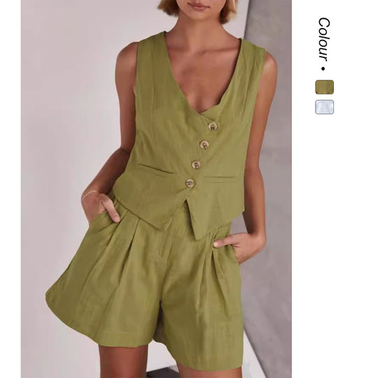 Damen Lässiger Zweiteiler mit Kurzarm-Bluse und Shorts EB