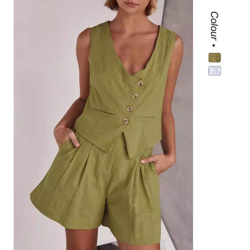 Damen Lässiger Zweiteiler mit Kurzarm-Bluse und Shorts EB