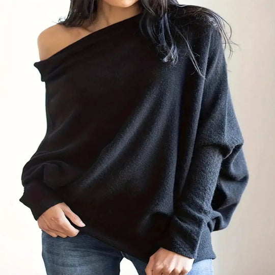 Damen Oversized Pullover mit asymmetrischem Schnitt und weitem Kragen EB