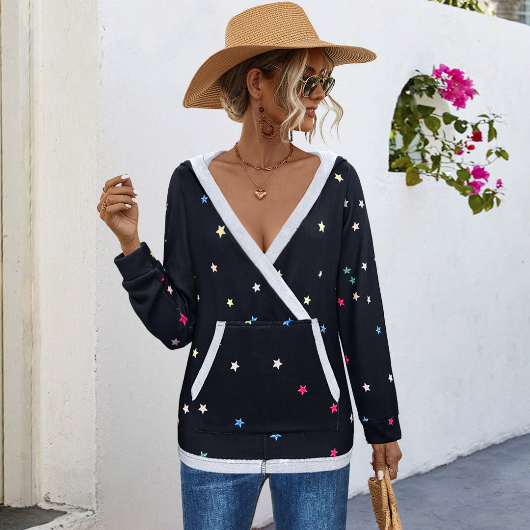 Damen Kapuzensweater mit farbenfrohem Sternemuster EB