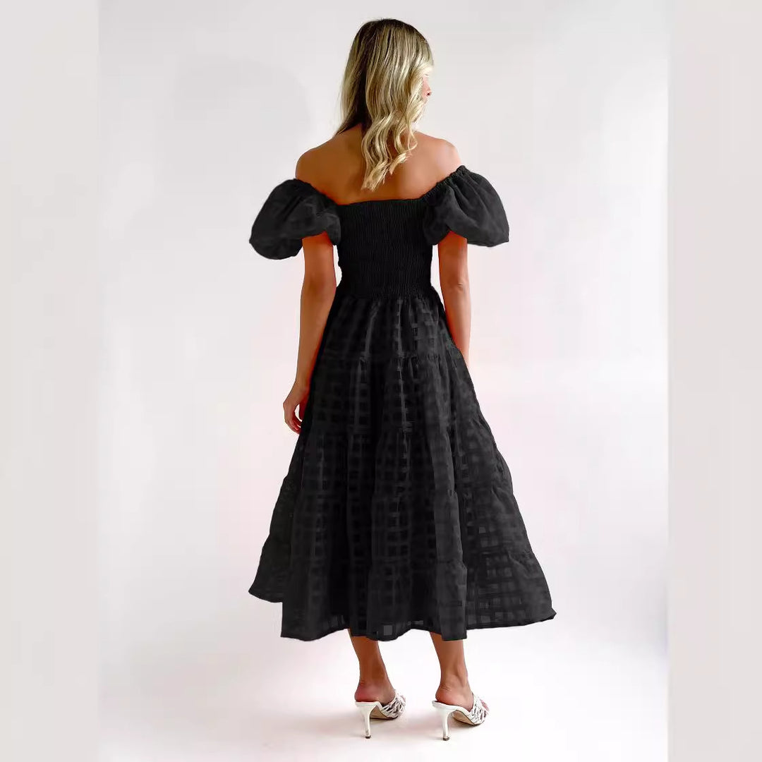 Damen Luftiges Maxikleid mit schwingendem Rock und voluminösen Puffärmeln EB