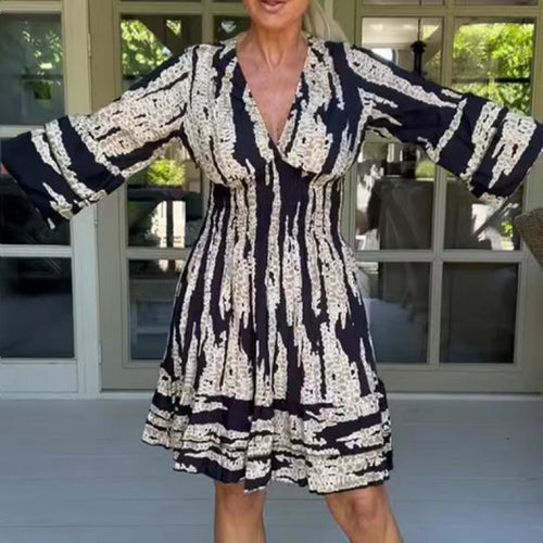 Damen Sommerkleid mit eleganten Volantärmeln und V-Ausschnitt EB