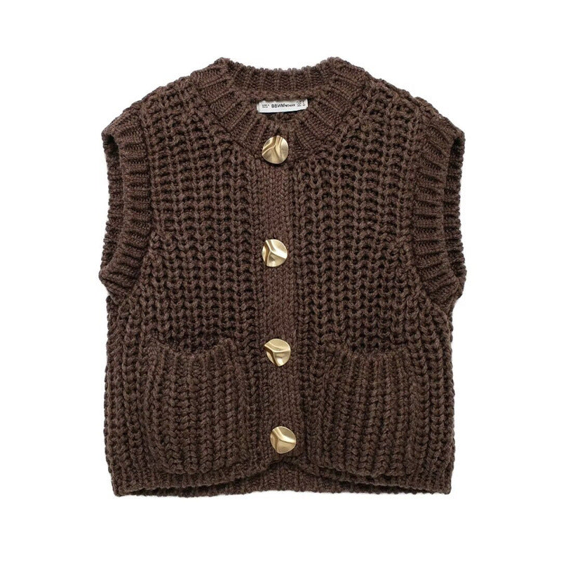 Damen modische Strickjacke mit Knopfleiste und Taschen EB
