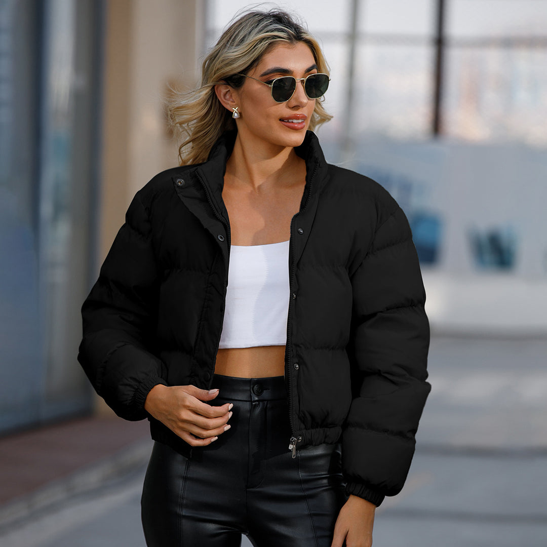 Damen nan kurze gesteppte Winterjacke mit Stehkragen und Kordelzug EB