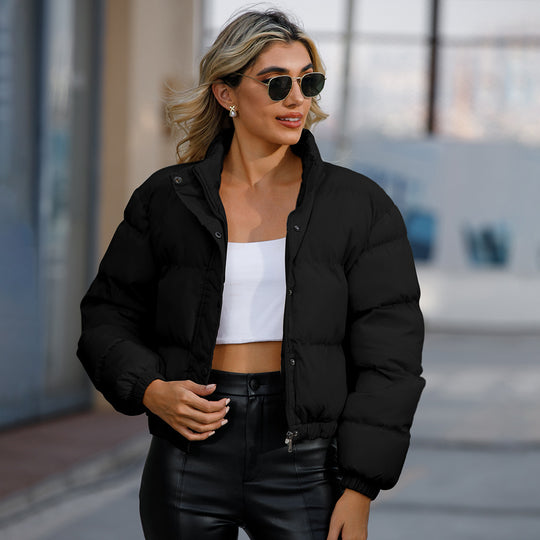 Damen nan kurze gesteppte Winterjacke mit Stehkragen und Kordelzug EB